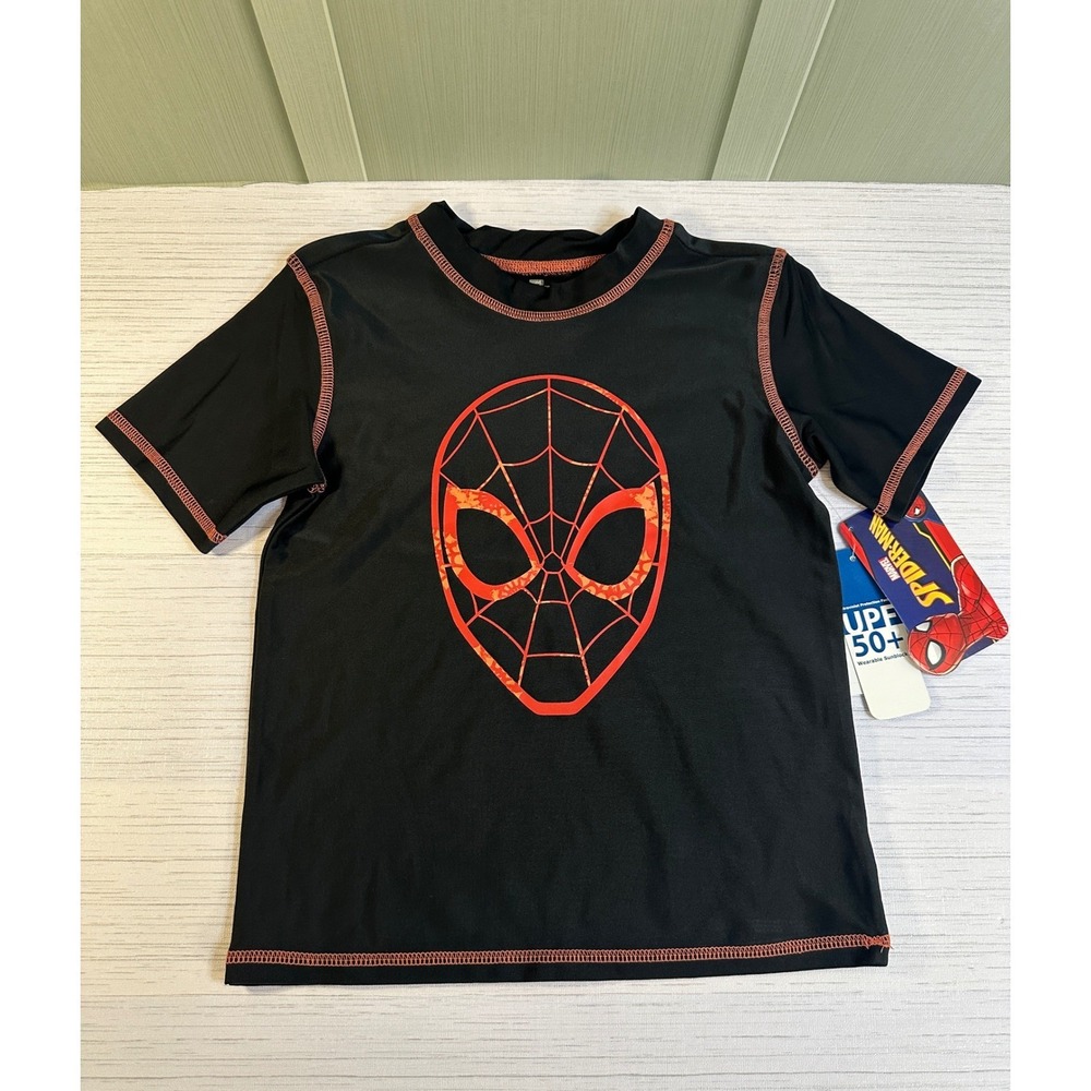 Marvel Spider-Man Boys Rash Guard Swim Shirt Black UPF 50+ Size Small S NEW